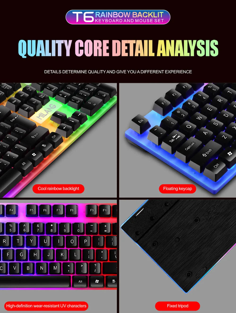 KEBIDUMEI USB Wired Keyboard RGB Backlit Gaming Keyboard 104 Keys Standard Keyboard Membrane Keyboard For PC Laptop Windows IOS