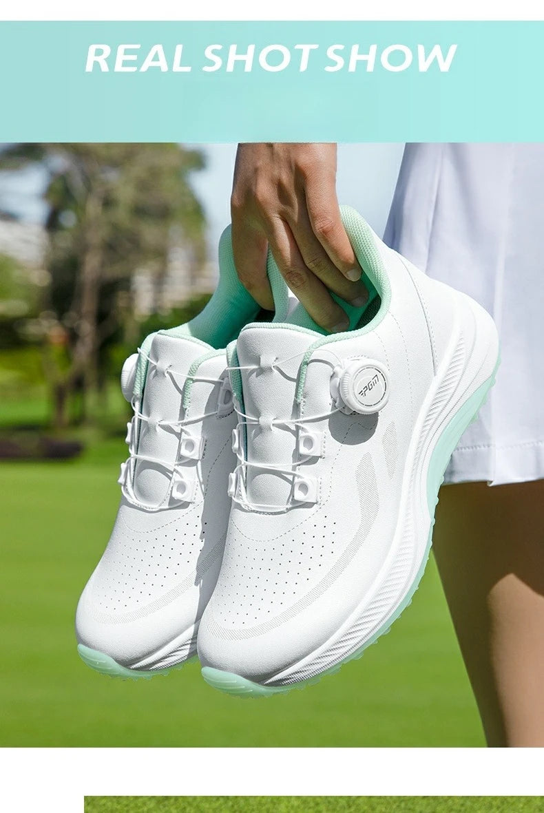 PGM Women Golf Shoes Summer Breathable Knob Shoelaces Height Increase Anti Slip Korean Outdoor Sports Sneakers XZ417