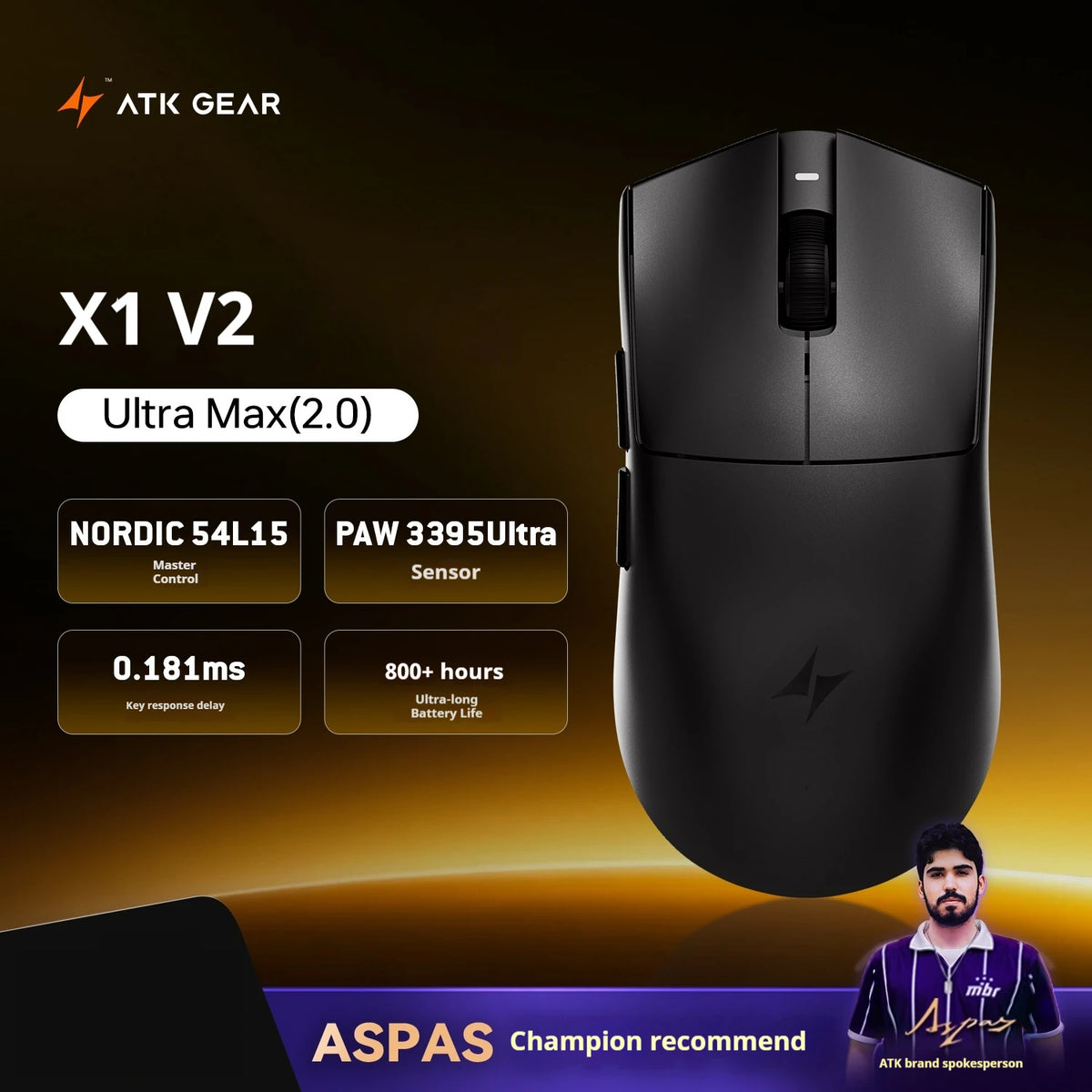 Ratón inalámbrico ATK X1 V2 Ultimate 2.0 PAW3950, ultraligero 54g, 750ips, latencia baja 0.163ms, 650ips, accesorio gamer nuevo para regalo