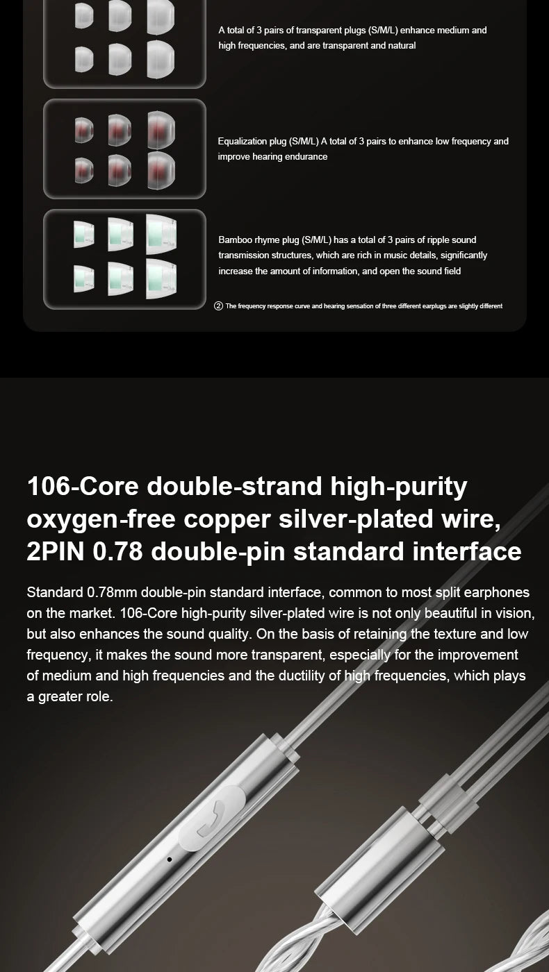 Zhulinniao JingHong Z3 HiFi Earphones Dual Dynamic Driver In-Ear Headphones, High-Fidelity Metal Music Monitor Earbuds with Wired & Bluetooth Audio