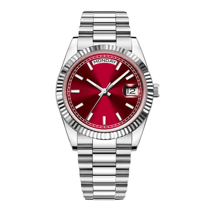 CORGEUT NH36 Mechanical Men's Watch Date of the Week Show President Chain Strap Steel Case Watch Threaded Arc Bezel waterp