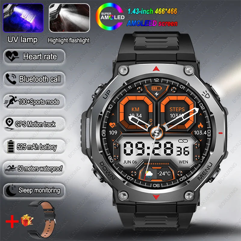 T-Rex 3 Military Smartwatch for Men  GPS Sports Tracker, 5ATM Waterproof, Heart Rate Monitor & Bluetooth Calling