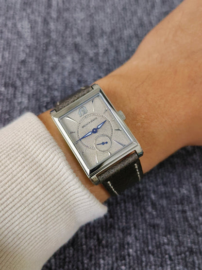 2026 Specht&Söhne Ultra Thin 7.5mm Rectangular Watch Japan Quartz Movt Small Seconds Sandblasted Dial Grey Leather Strap Watch