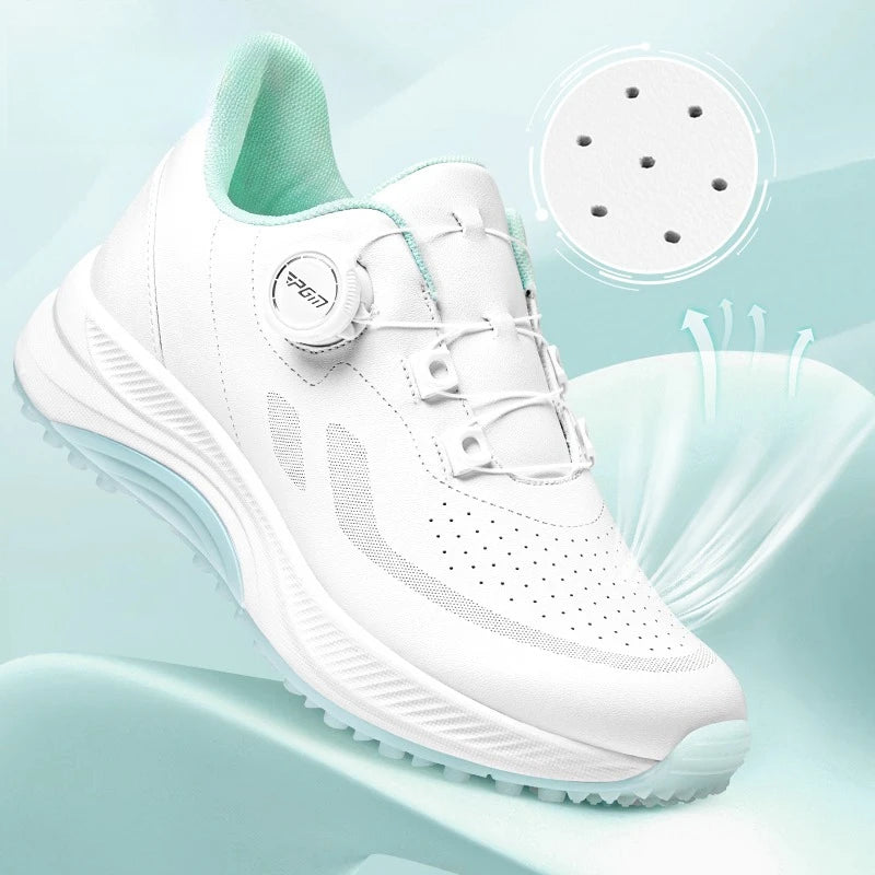 PGM Women Golf Shoes Summer Breathable Knob Shoelaces Height Increase Anti Slip Korean Outdoor Sports Sneakers XZ417