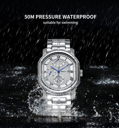 BERNY Men Mechanical Watch Top Accuracy Move Automatic Wristwatch Luxury Male Clock Sapphire Self-Winding Men's Watch Waterproof