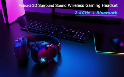 Auriculares gaming inalámbricos Acinaci 2.4GHz para PS5 PS4 PC Switch – Auriculares gaming Bluetooth con micrófono, graves profundos y almohadillas de espuma viscoelástica