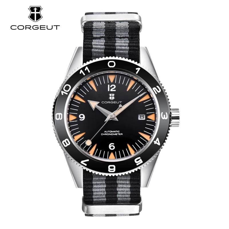 Relógio de homem automático japonês, com vidro de safira de 41 mm, resistente à água até 100 m, luminiscente e bracelete em nylon
