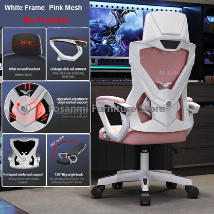 Breathable High Elastic Mesh Office Chair Ergonomic Gaming Chair with Reclining Backrest, Adjustable Lumbar Support, Swivel Computer Desk Chair with Footrest