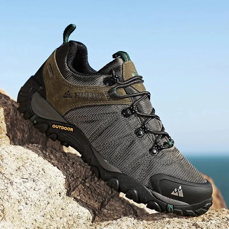 HIKEUP Celoroční pánské turistické boty pro outdoorové sporty z pravé kůže, odolné proti opotřebení, horolezecké boty s gumovou podrážkou, trekingové tenisky