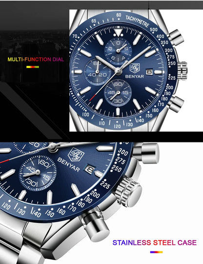 Men Watch BENYAR Top Brand Luxury Full Steel Business Quartz Watch Men Casual Waterproof Sports Watches Clock Relogio Masculino