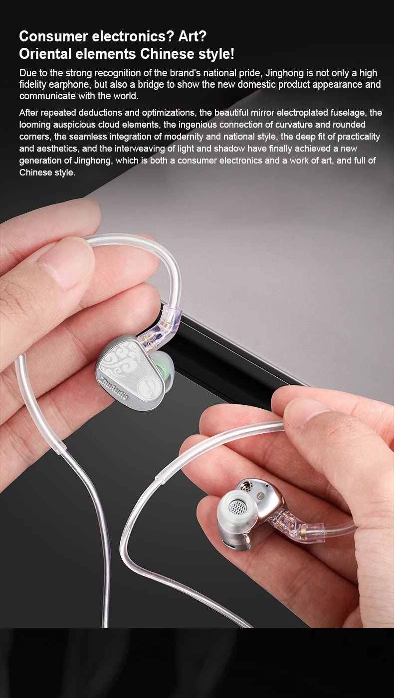 Zhulinniao JingHong Z3 HiFi Earphones Dual Dynamic Driver In-Ear Headphones, High-Fidelity Metal Music Monitor Earbuds with Wired & Bluetooth Audio