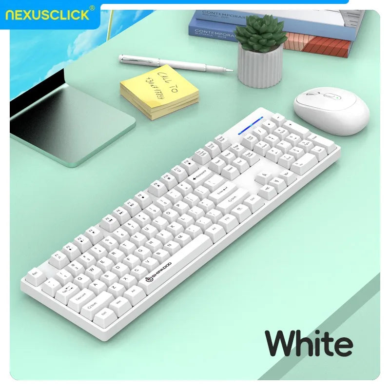 NexusClick Wireless Gaming Office Keyboard & Mouse Set Smart Power Saving Full Size 104 Keys 1600DPI Adjustable USB for Laptop PC