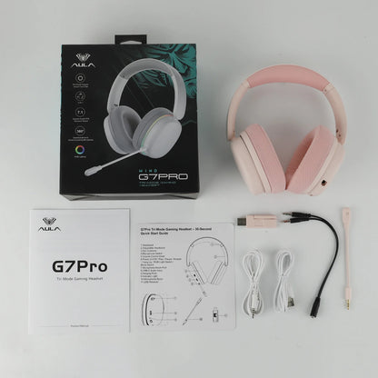 Auriculares gaming AULA G7 Pro con sonido envolvente 7.1, Bluetooth 5.3 inalámbrico y micrófono con cancelación de ruido para PS5/PS4/PC/Switch