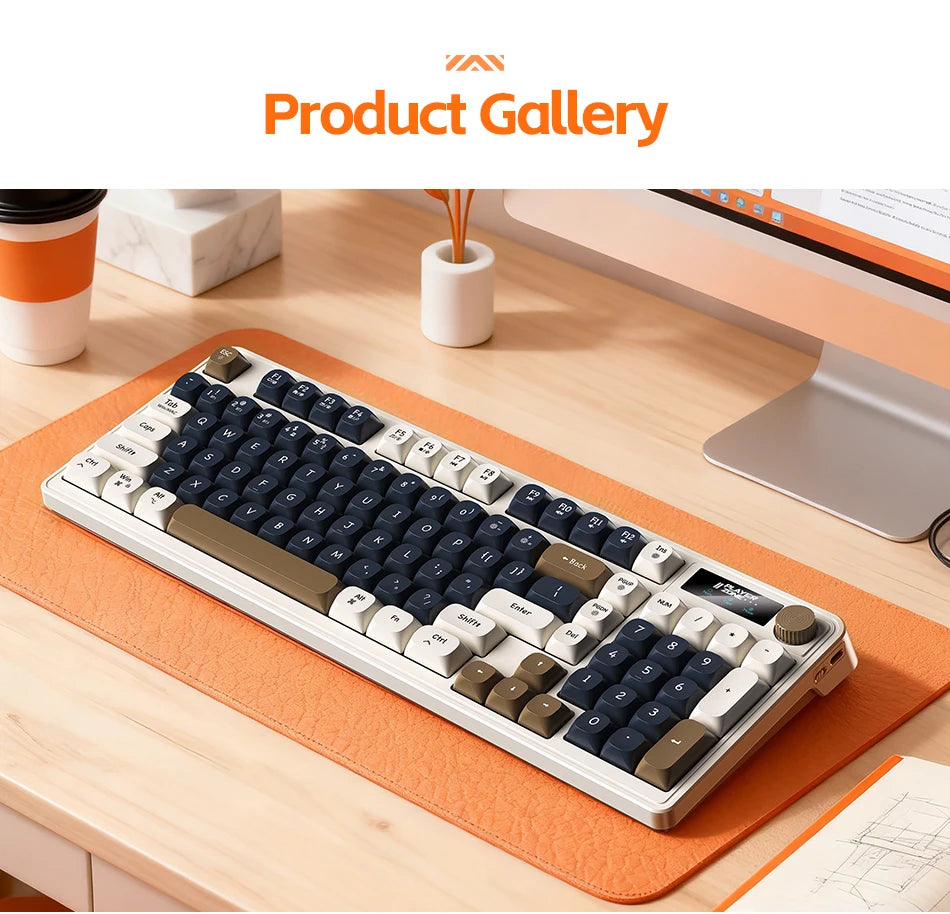 98 key Wireless Keyboard Knob Control BT/2.4g/Wired,RGB LED Backlight Display,2000mA Battery for PC/Laptop