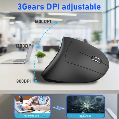 Mouse verticale wireless Bluetooth 2.4G ricaricabile ergonomico 1600DPI regolabile da gaming 6 pulsanti per laptop PC computer