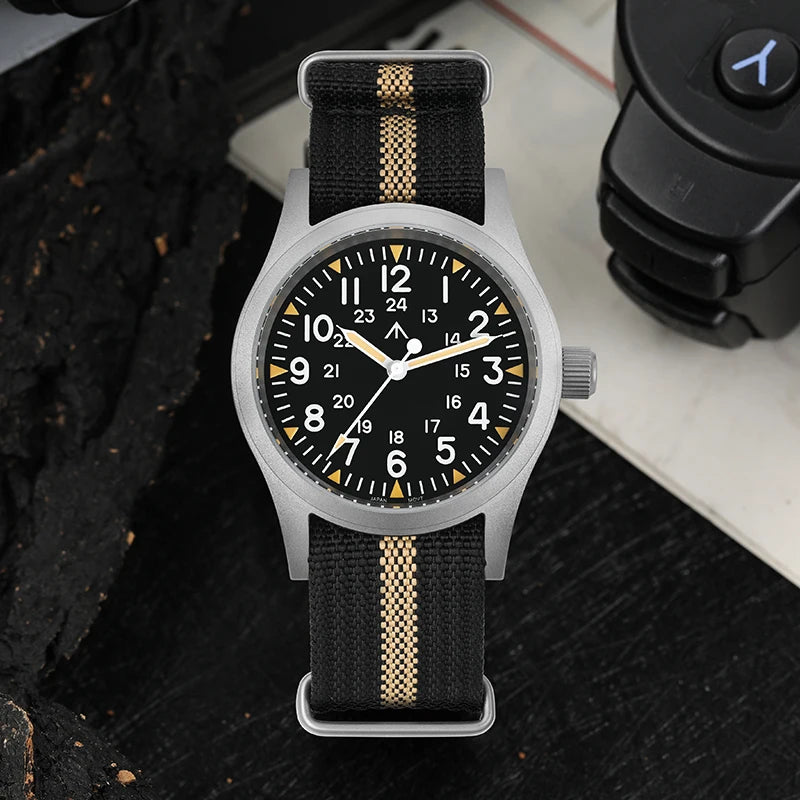 Militado ML05 Vintage Field Watch  VH31 Sweep Quartz Movement, Domed Sapphire Crystal, 38mm, Luminous & 100M Waterproof