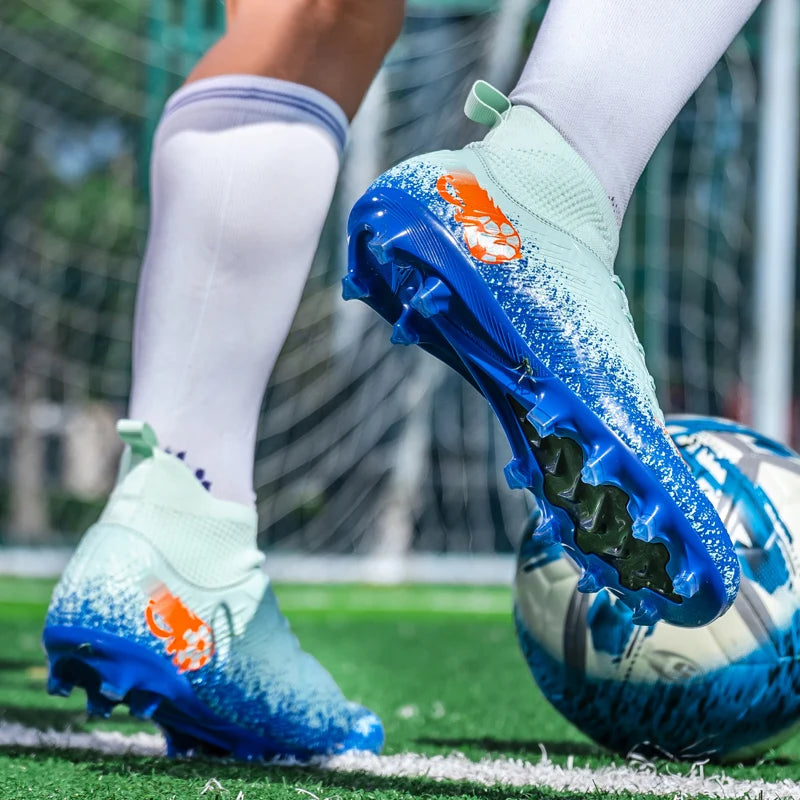 Men Women Football Boots High-top Non-Slip Soccer Sneakers Breathable Futsal Training Shoes Outdoor Grass Ankle Soccer Cleats