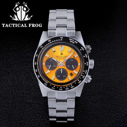 Tactical Frog Men's Business Diving Watch VS75B Quartz Chronograph 316L Steel Sapphire 200M Waterproof C3 Luminous Mens Watch