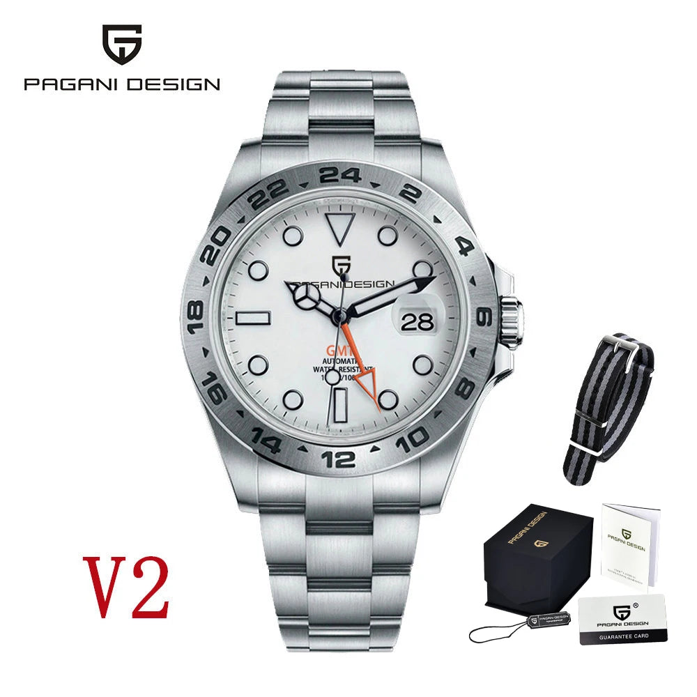 PAGANI DESIGN 2026 New Automatic Machinery Men's Watch GMT DG5833 Stainless Steel sapphire crystal 10Bar Waterproof reloj hombre