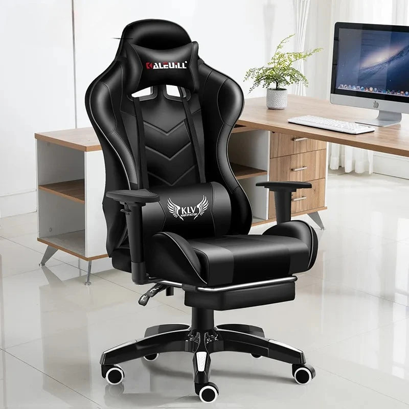 XMSJ Ergonomic Gaming Chair with Lumbar Support, High Back Leather Gaming Chair, Adjustable Armrest Reclining Office Chair for PC Gamer Desk