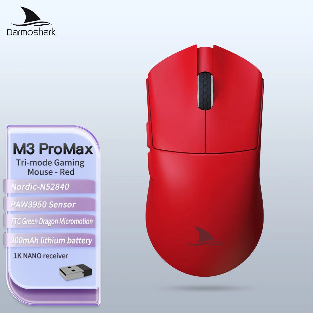 Ratón gaming Darmoshark M3Pro 2.4G BT inalámbrico trimodo con sensor PAW3395 N52840, 26000DPI, para manos grandes, controlador macro para gaming