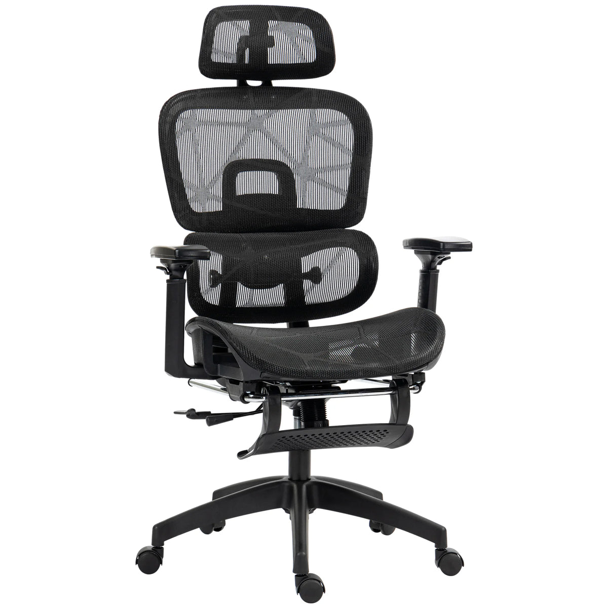 Ergonomic Office Chair with Lumbar Support, Adjustable Headrest, Footrest, Armrests, Reclining Mesh Desk Chair for Home Office