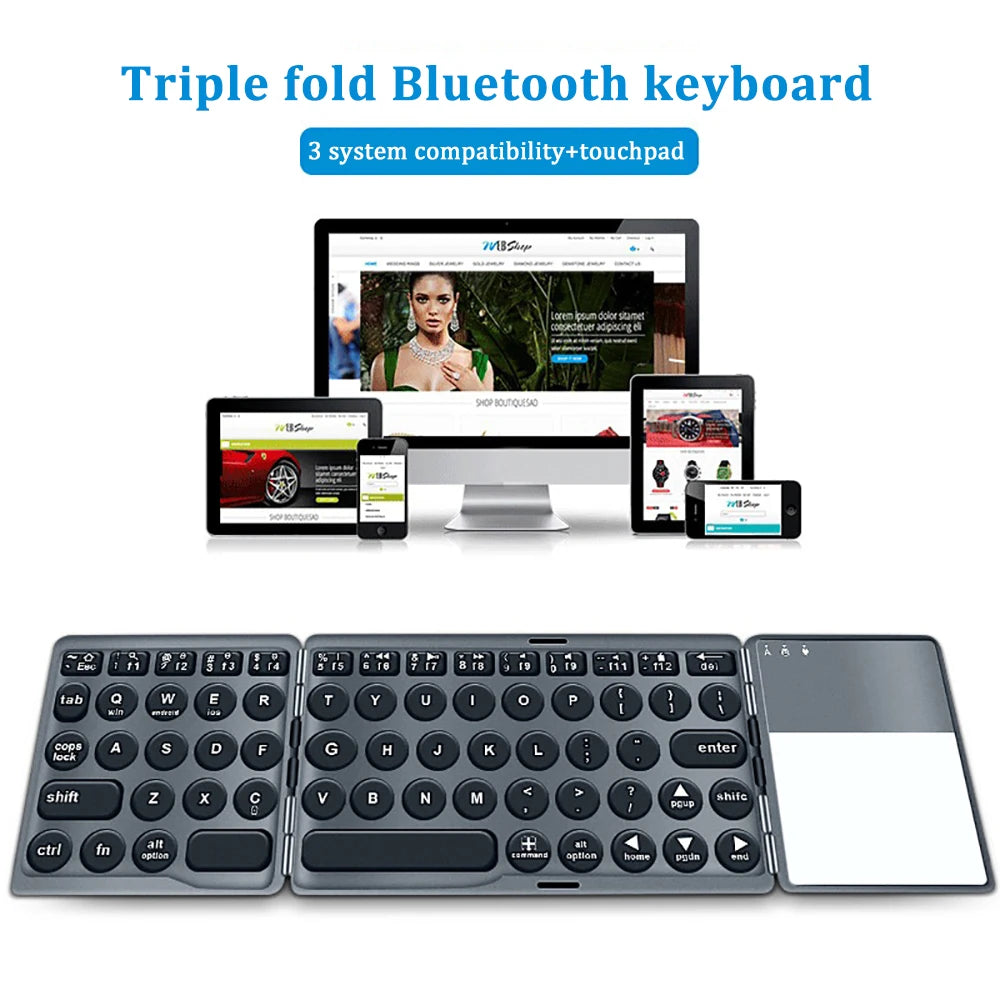 Bluetooth Folding Keyboard Mini Wireless Rechargeable Keyboard With Touchpad Portable Universal Keyboard for Windows Android IOS