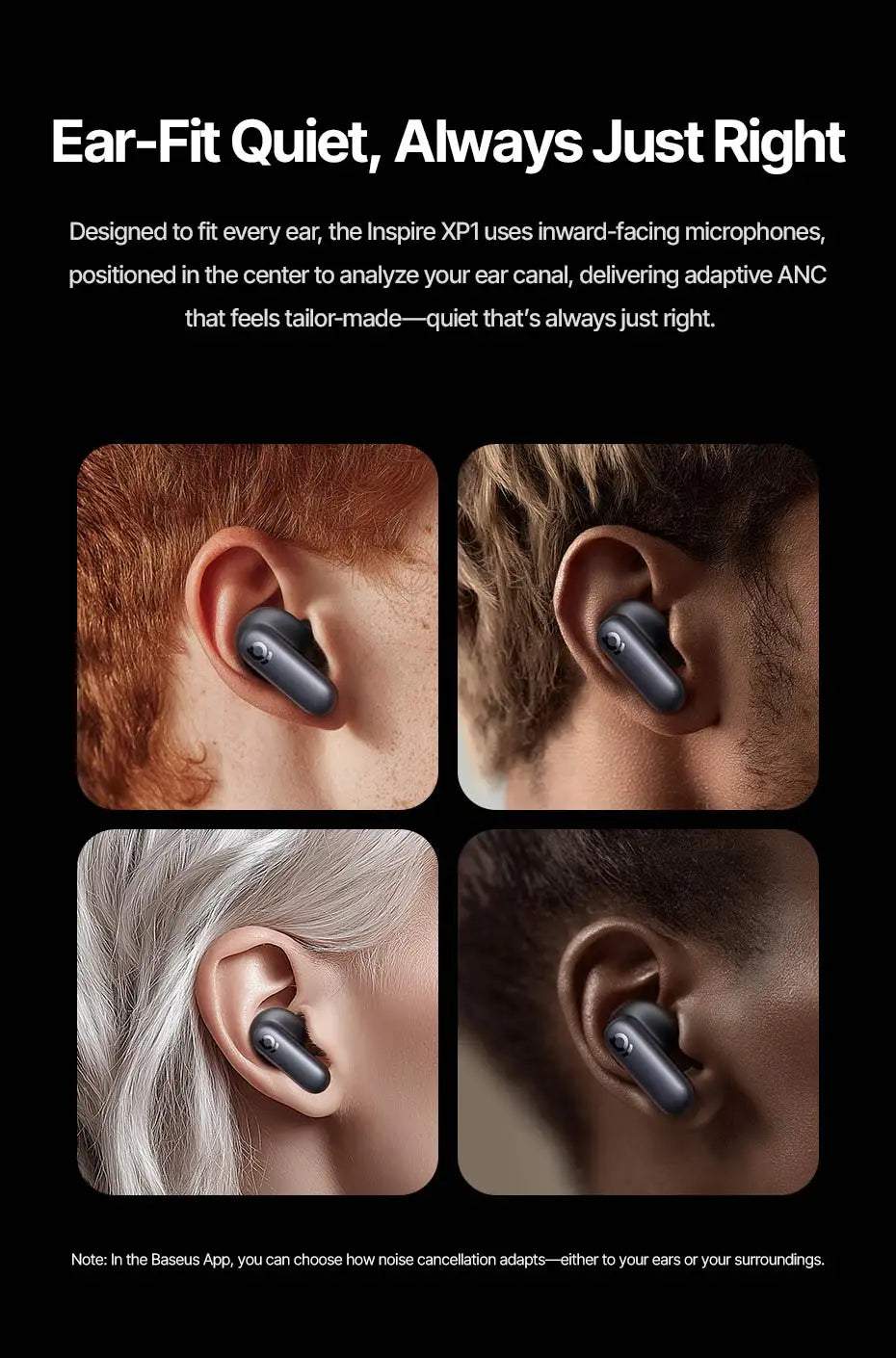 Baseus Inspire XP1 Wireless Bluetooth 6.1 ANC Earbuds – -50dB Adaptive Noise Cancelling, Dolby Audio, 6 Mic ENC, Sound by Bose Premium TWS Earphones