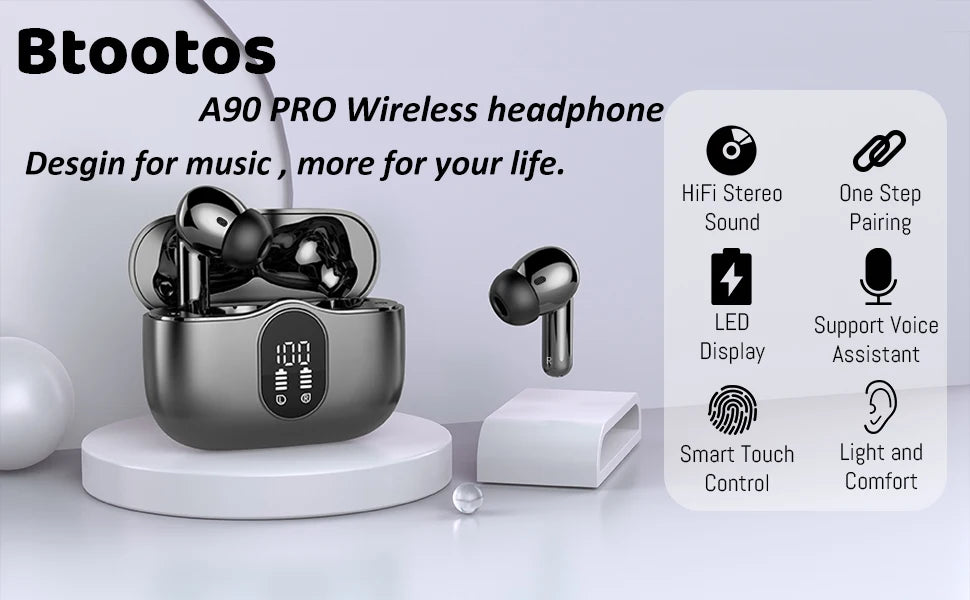 Wireless Earbuds Bluetooth 5.3 ENC Mic – 36H Playtime LED Display Wireless Earbuds with Noise Cancelling, Deep Bass In-Ear Headphones