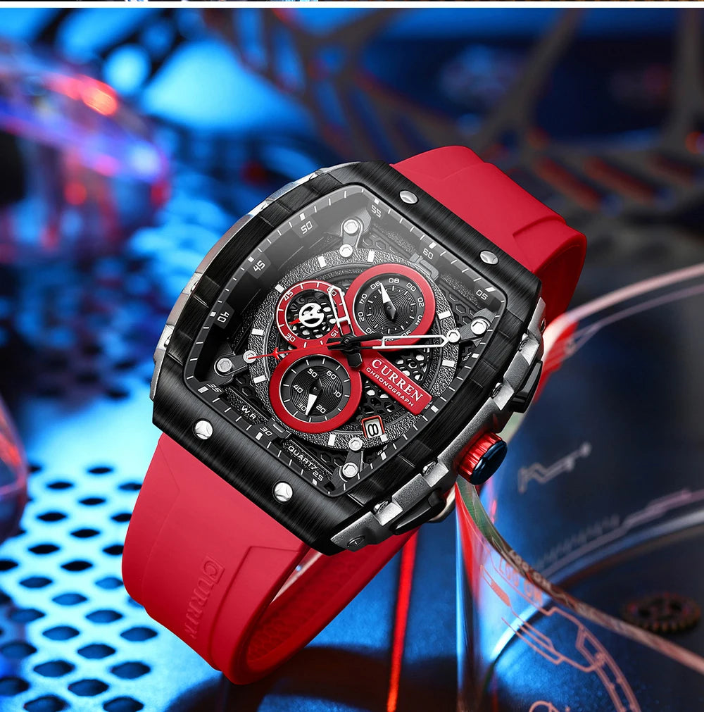 CURREN Men’s Luxury Square Quartz Chronograph Watch Waterproof, Luminous Dial & Date Display