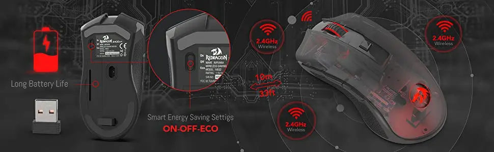 Redragon M652 Wireless Gaming Mouse, 2.4GHz Optical Wireless Mouse with USB Receiver, 5 Adjustable DPI Levels, Ergonomic Wireless Mouse for Gaming & Office