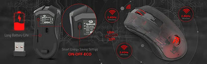 Redragon M652 Wireless Gaming Mouse, 2.4GHz Optical Wireless Mouse with USB Receiver, 5 Adjustable DPI Levels, Ergonomic Wireless Mouse for Gaming & Office