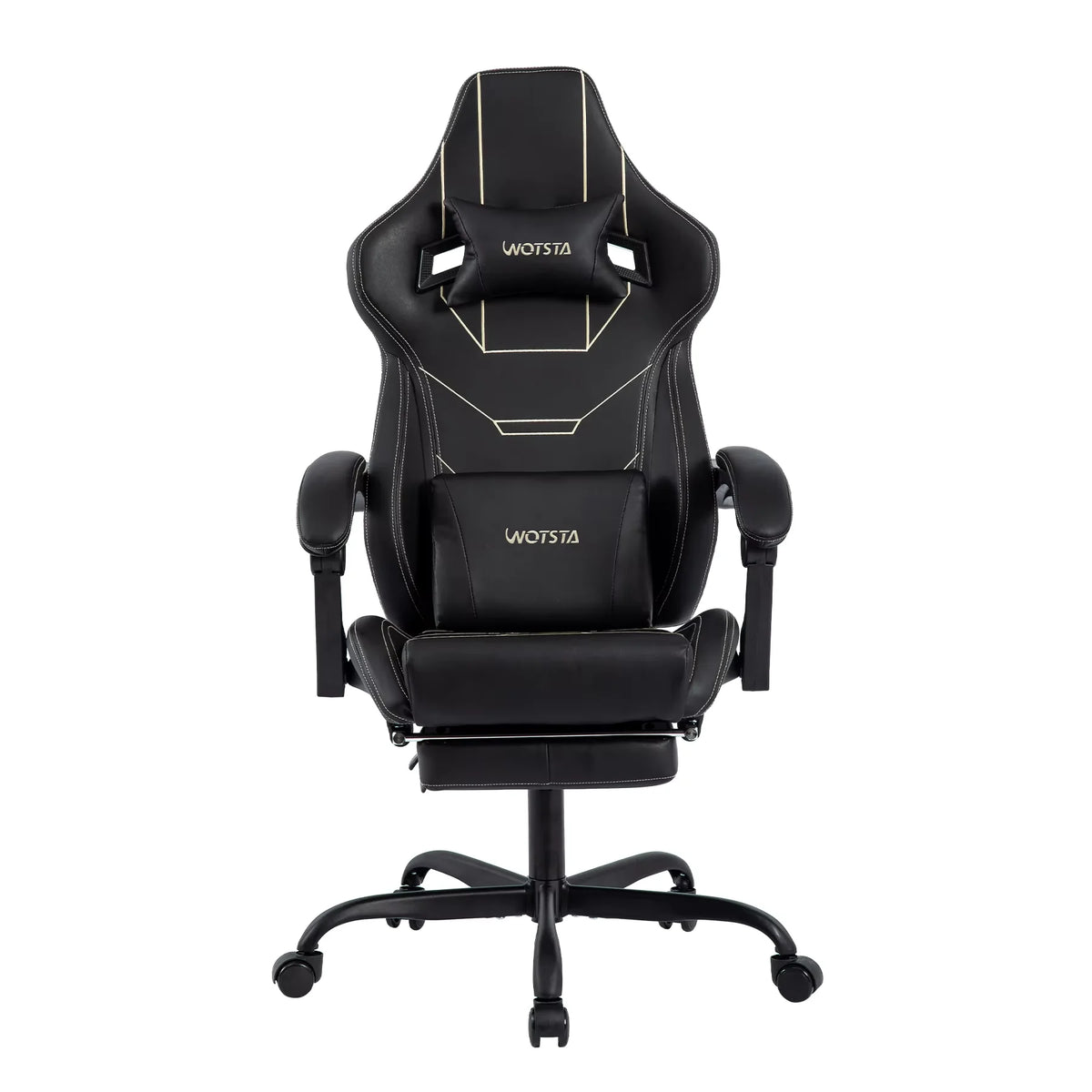 WOTSTA Ergonomic Gaming Chair with Footrest, Racing Computer Chair, Adjustable Height Office Chair with Armrests, Comfortable Leather Gaming Seat