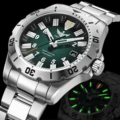 YELANG  V1036 42mm Men Quartz Watch Luminous 10 Years Lithium Movement Rotated Dial 30ATM 300m Waterproof Military Style Watches