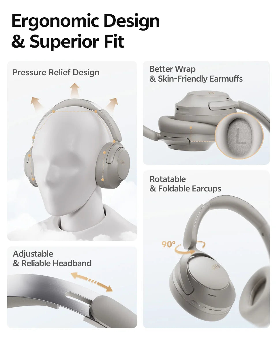 QCY H3S – Adaptiver ANC-Over-Ear-Bluetooth 6.0-Kopfhörer mit -56dB – Hi-Res LDAC Wireless-Headset, 102H Akku, räumlicher Klang mit Dual-Treiber