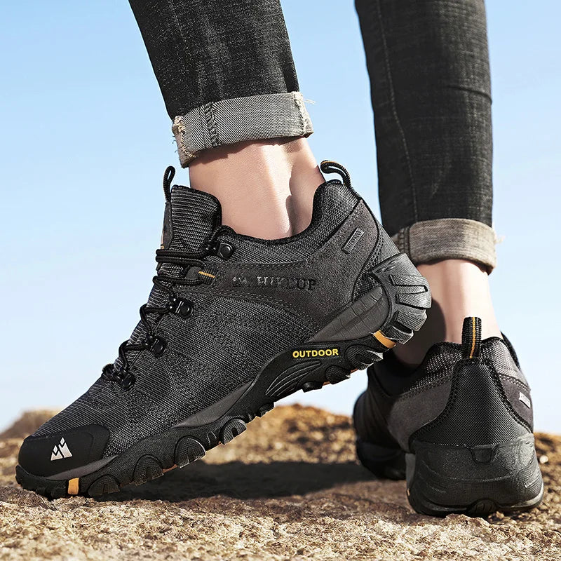 HIKEUP Celoroční pánské turistické boty pro outdoorové sporty z pravé kůže, odolné proti opotřebení, horolezecké boty s gumovou podrážkou, trekingové tenisky