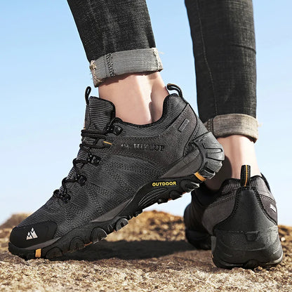 HIKEUP Celoroční pánské turistické boty pro outdoorové sporty z pravé kůže, odolné proti opotřebení, horolezecké boty s gumovou podrážkou, trekingové tenisky