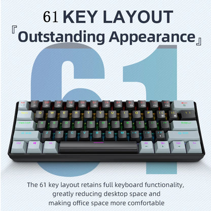 APAYADO K61 60% mini drátová herní mechanická klávesnice Phantom RGB, 61 kláves, červené/modré spínače, ergonomická, přenosná pro PC/notebook