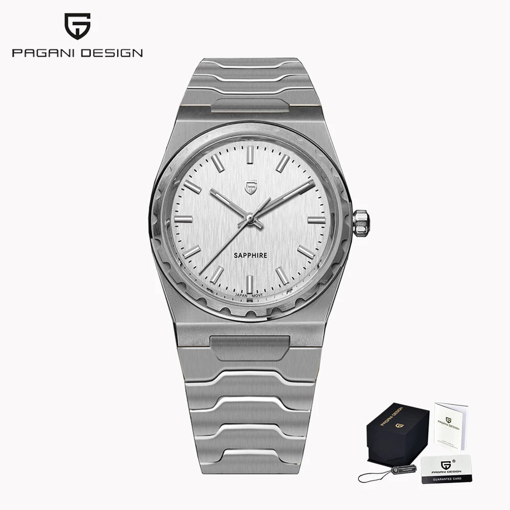 PAGANI DESIGN Men's Quartz Watches Ultra-Thin 7mm Series 37mm Sapphire Stainless Steel Waterproof Watches for Man TMI VJ21