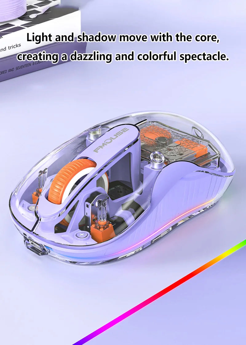 Lenovo Transparent Wireless Mouse Tri-Mode Bluetooth 2.4G Rechargeable RGB Breathing Light Mouse for Laptop PC Office