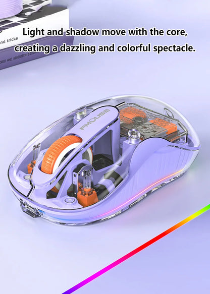 Lenovo Transparent Wireless Mouse Tri-Mode Bluetooth 2.4G Rechargeable RGB Breathing Light Mouse for Laptop PC Office