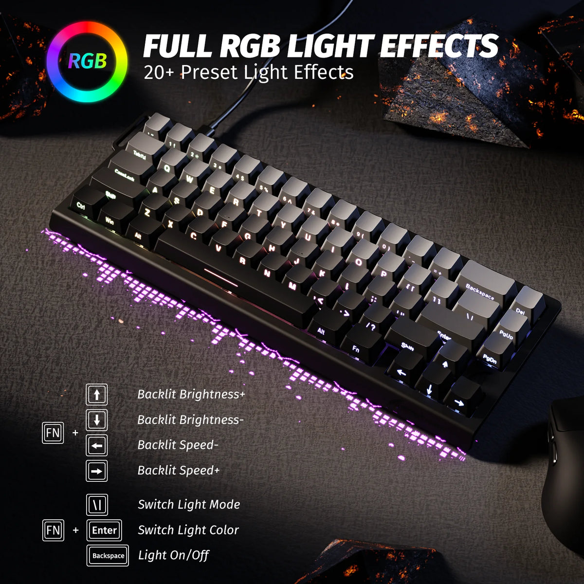 ATTACK SHARK X68 HE Rapid Trigger Magnetic Keyboard 8KHz Wired Gaming Keyboard, 60% RGB Hall Effect Keyboard with 0.01mm RT Accuracy, Snap Tap & DKS for PC/Mac