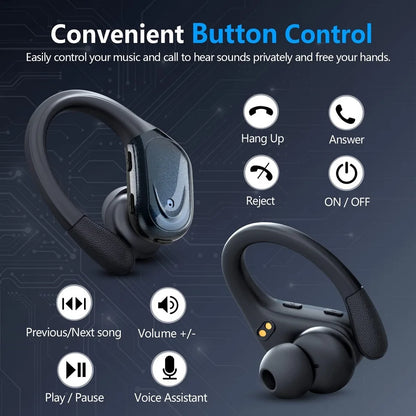 Bluetooth 5.3 Earphones True Wireless Headphones – Bluetooth 5.3 Earphones with Mic, Sports Earhooks, Noise Reduction, Waterproof TWS Bluetooth 5.3 Earphones for Running, Gym & Outdoor Use