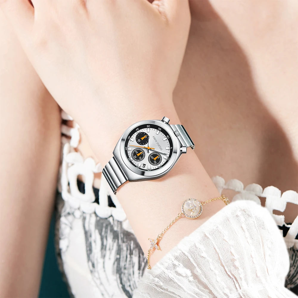 MINI FOCUS Women’s Luxury Quartz Watch – Stainless Steel Strap, Multifunction Dial & Luminous Design