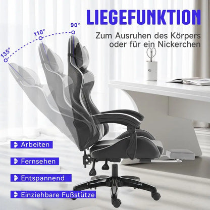 Ergonomic Gaming Chair with Lumbar Support, PU Leather Office Chair, Adjustable Height Computer Chair with Headrest, 360° Swivel