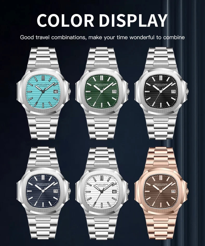Specht&Sohne New Men's Watch Luxury Blue Sapphire Glass Japan Miyota 8215 Automatic Mechanical Stainless Steel Relogio Masculino