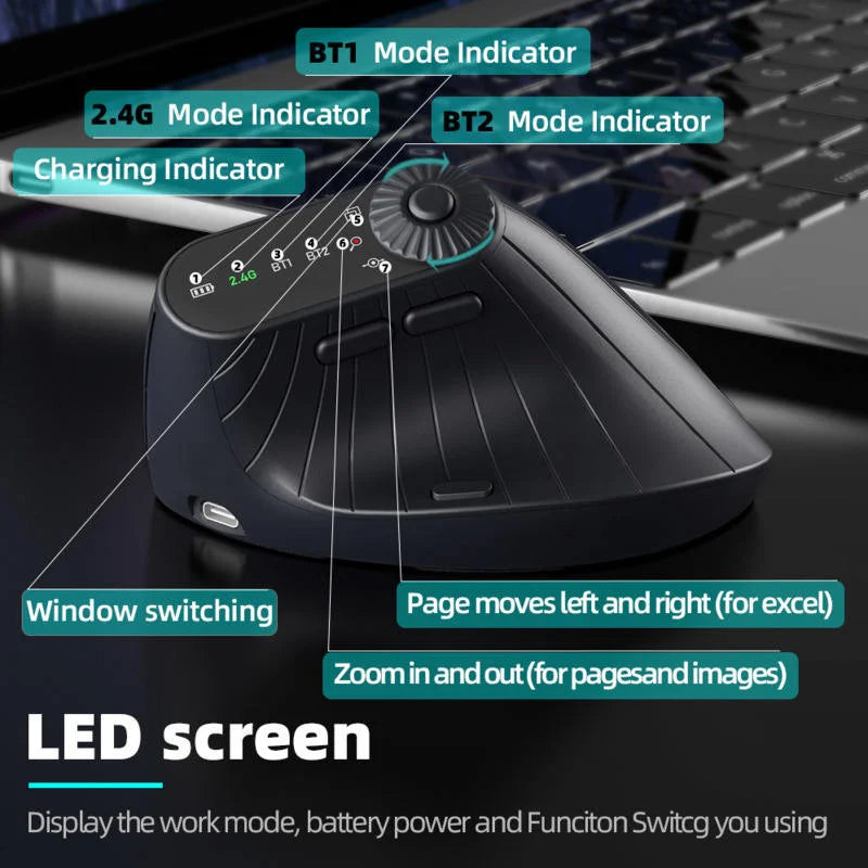 Ergonomic 2.4GHz Wireless BT RGB Mouse Dual Mode Laptop Desktop Office Silent Wireless Vertical Gaming Mouse