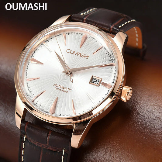 40mm NH35 Watch Cocktail Automatic Mechanical Watch High Quality Stainless Steel Double Dome Waterproof Case Leather Band Watch