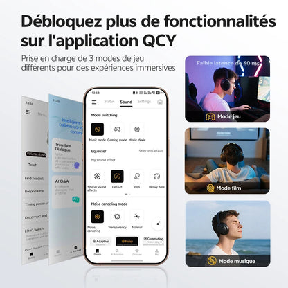 QCY H3S – Adaptiver ANC-Over-Ear-Bluetooth 6.0-Kopfhörer mit -56dB – Hi-Res LDAC Wireless-Headset, 102H Akku, räumlicher Klang mit Dual-Treiber
