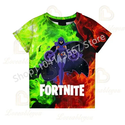 Conjunto Infantil 2 Peças F-Fortnited Victory 3D, T-shirt e Calções para Meninas e Meninos, Roupa Battle Royale, T-shirts Harajuku Hero